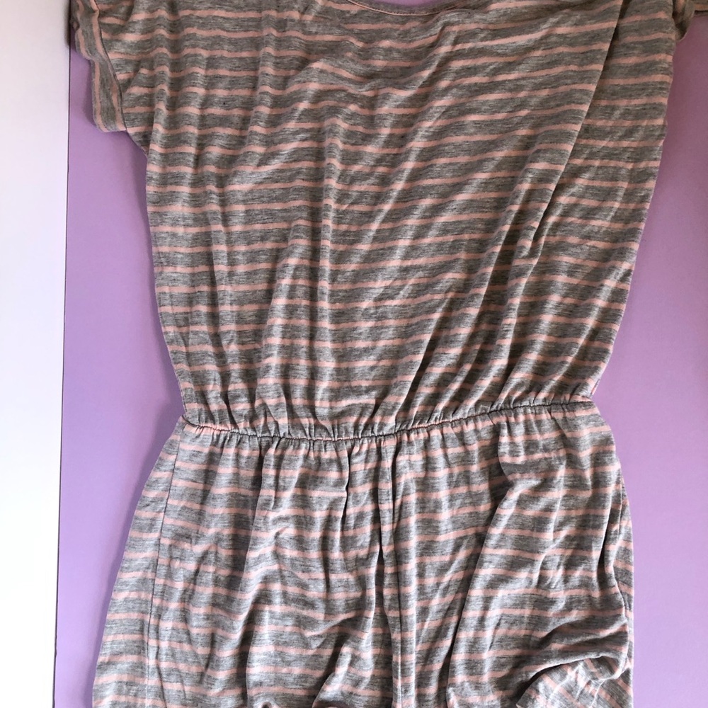 Pink and Gray Striped One-Piece Romper